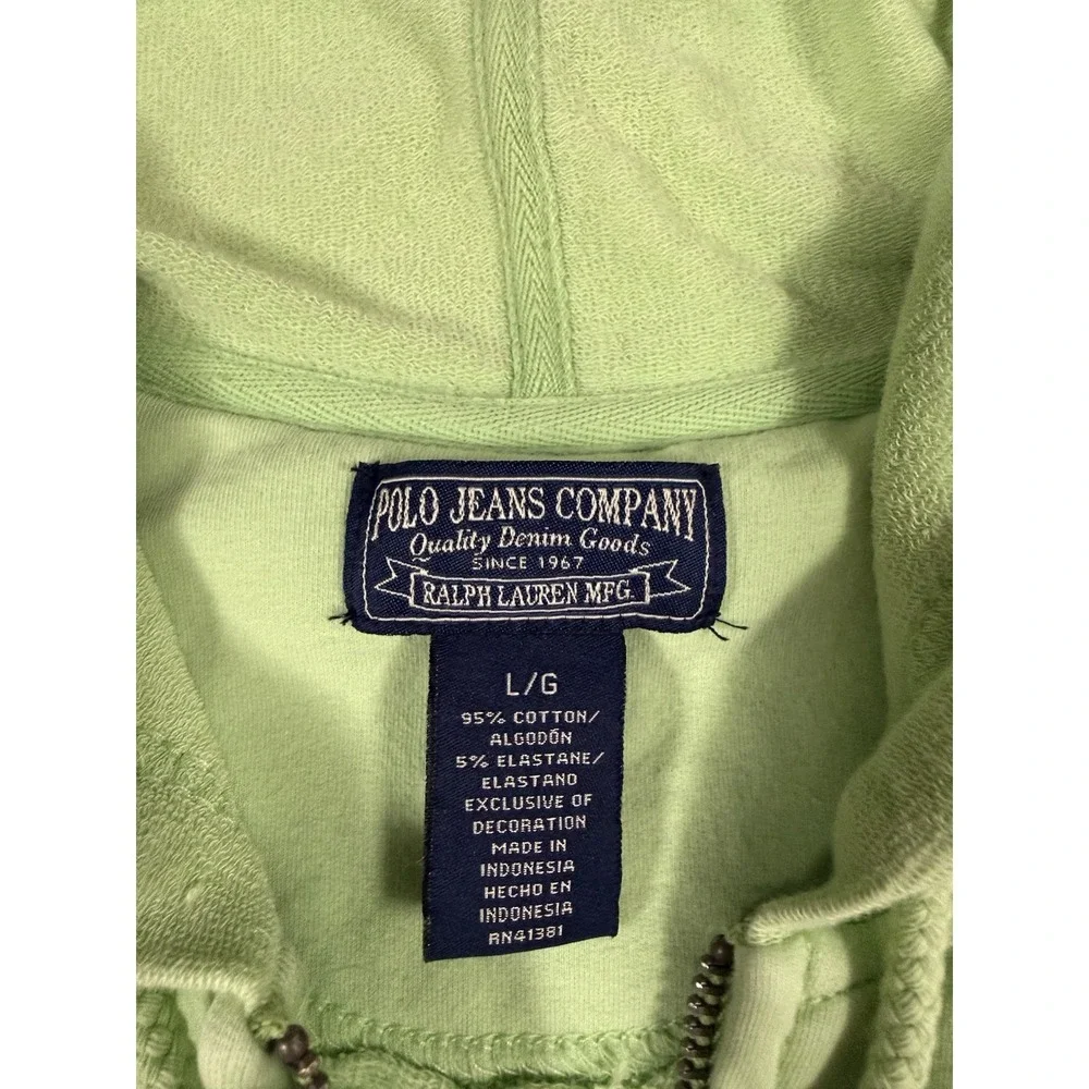 Vtg Polo Jeans Co Ralph Lauren Womens Zip Up Hooded Sweatshirt Y2K Flag Green L - Picture 11 of 11